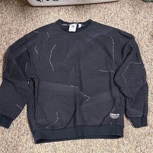 Adidas Men's Black and White Patterned Crewneck Sweater